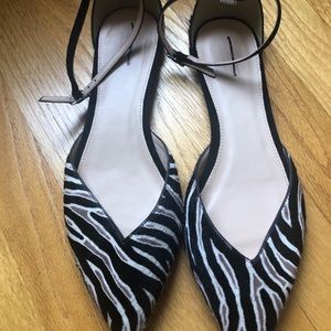 J CREW SADIE ANKLE-STRAP FLATS IN ZEBRA CALF HAIR